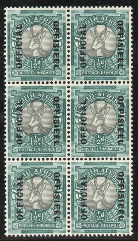 South Africa 1944 Official ½d block of 6 unmounted mint. SACC 37. Cat R2400 (2025)