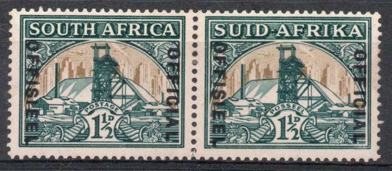South Africa 1935-50 Official 1½d pr inverted Wmk & dropped ovpt umm. SACC 26ab. Cat R1200 (2025)
