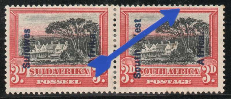 South West Africa 1926-27 Definitive 3d pair with var lightly mounted mint. SACC 76. Cat R140 (2025)