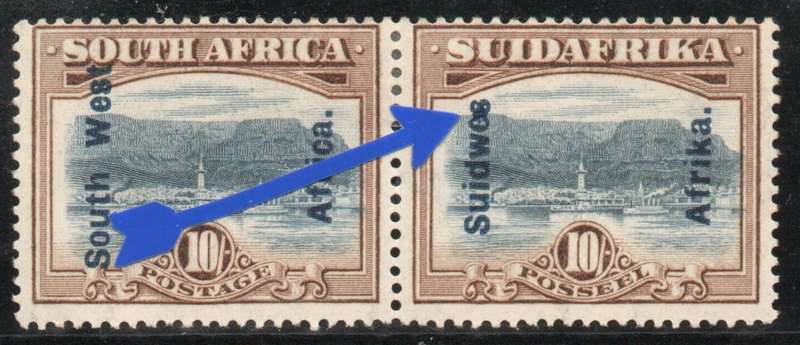 South West Africa 1926-27 Definitive 10/- pair lightly mounted mint with var. SACC 80. Cat R2200