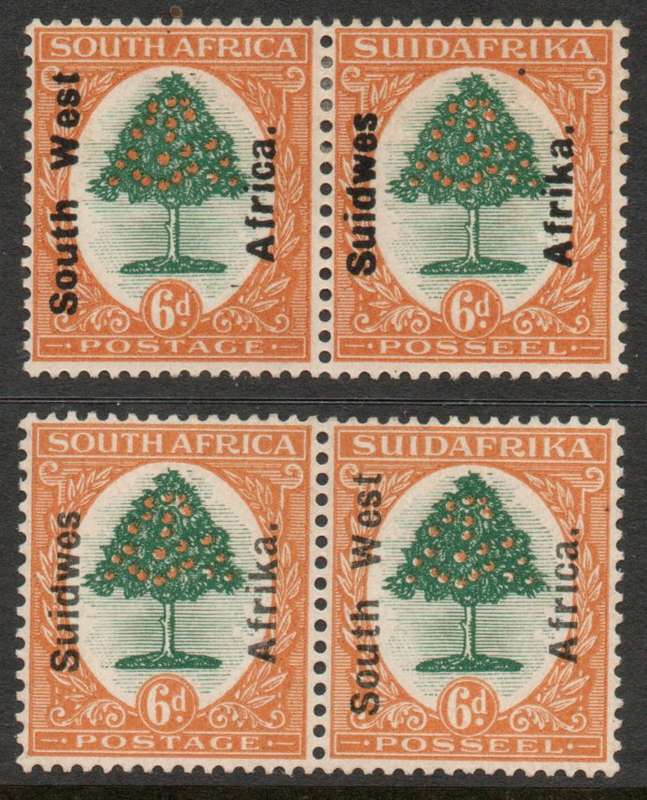 South West Africa 1926 & 1927 Definitives 6d 2 x pairs mounted mint. SACC 66 & 69. Cat R630 (2025)