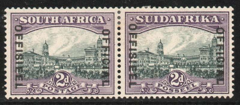 South Africa 1930-47 Official 2d slate-grey & lilac pair mounted mint. SACC 15. Cat R100 (2025)