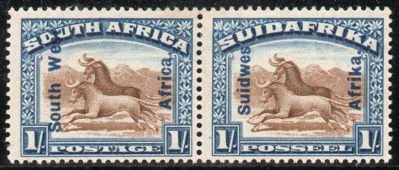 South West Africa 1926-1927 Pictorial 1/- pair lightly mounted mint. SACC 77. R400 (2022)