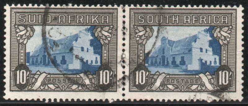 South Africa 1933-48 Hyphenated Pictorial 10/- blue & blackish brown vfu SACC 63a Cat R200 (2023-25)