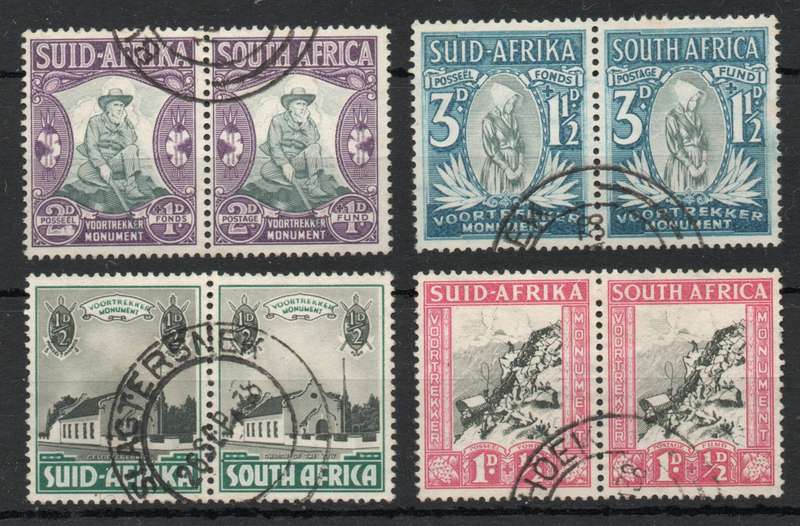 South Africa 1933-36 Voortrekker Memorial Fund set of 4 pairs very fine used. SACC 51-54. Cat R230