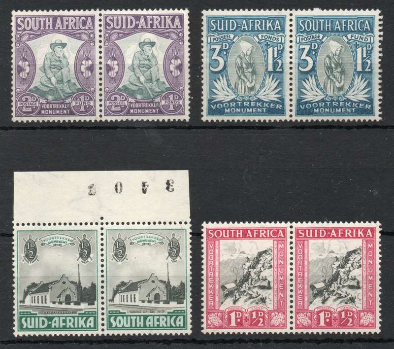 South Africa 1933-36 Voortrekker Memorial Fund set of 4 pairs unmounted mint. SACC 51-54. Cat R1200