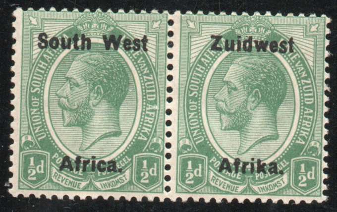 South West Africa 1924 KGV ½d pair lightly mounted mint. SACC 26. Cat R200 (2025)