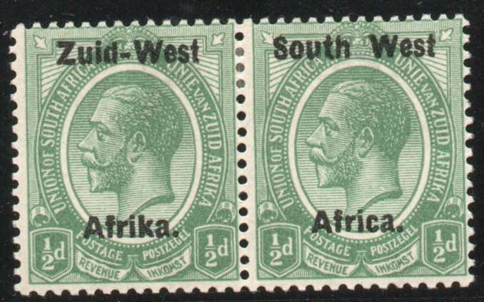 South West Africa 1923 KGV ½d pair lightly mounted mint. SACC 1. Cat R90 (2025)