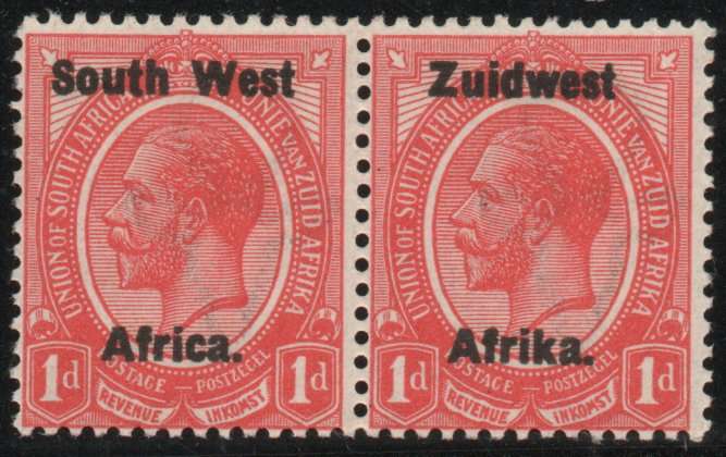 South West Africa 1923 KGV 1d pair unmounted mint. SACC 16. Cat R270 (2025)