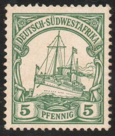 South West Africa 1901 Yacht Definitive 5 Pfg green no Wmk unmounted mint. SACC 14. Cat R1200 (2025)