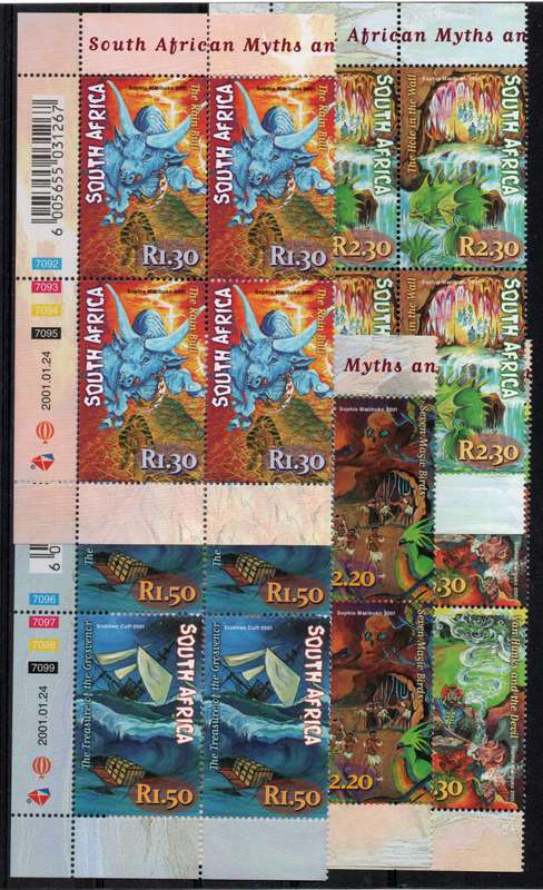 South Africa 2001 Myths and Legends set of 5 in cntr blocks of 4 umm SACC 1342-46 Cat R500 (2023-25)