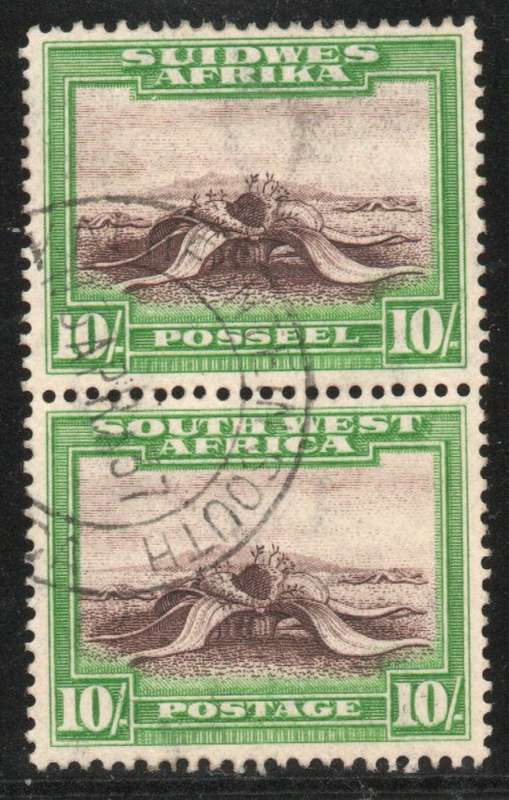 South West Africa 1931 Defin 10/- vertical pair very fine used. SACC 113. Cat R800 horizontal (2025)