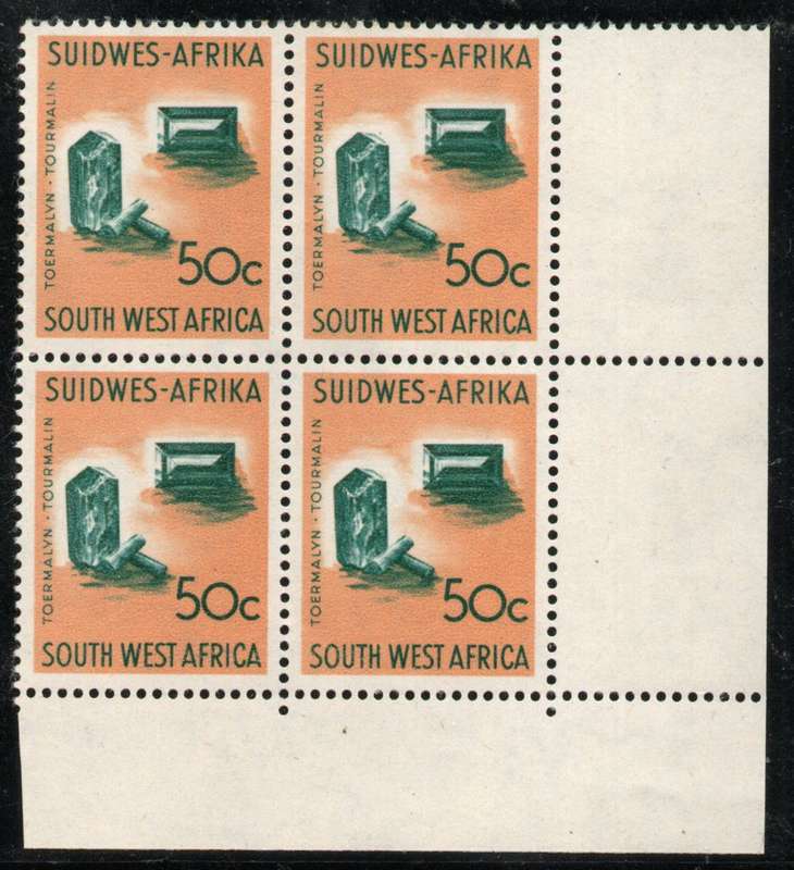 South West Africa 1961 1st Decimal Definitive 50c corner block of 4 umm. SACC 212. Cat R360 (2025)
