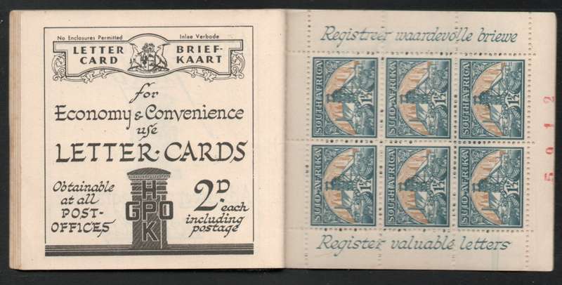 South Africa 1948 Booklet 20 complete unmounted mint. Cat R550.
