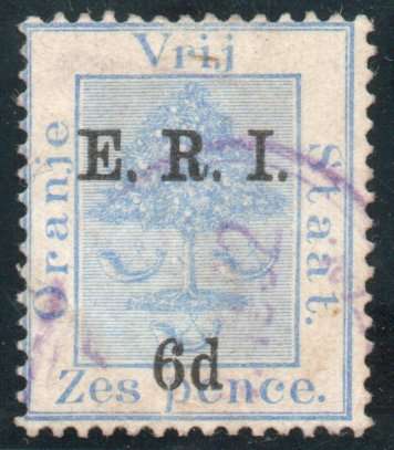 Orange Free State 1902 surcharge "ERI" and "6d" on 6d blue very fine used. SACC 82. Cat R300 (2025)