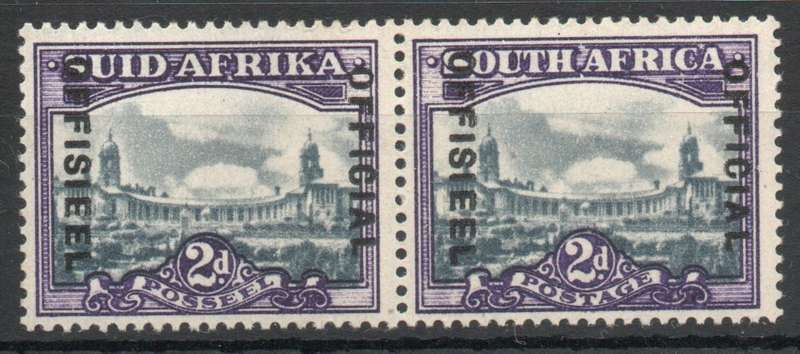 South Africa 1935-50 Official 2d slate & violet pair lightly mounted mint. SACC 29. Cat R90 (2025)