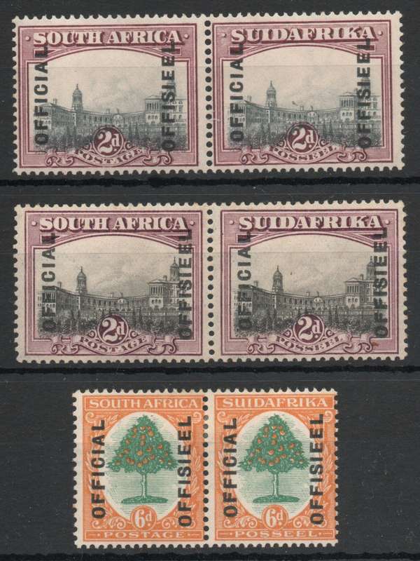 South Africa 1928-29 Officials 2 x 2d (17½mm & 19mm) unmounted & mounted & 6d lmm. SACC 5-7. Cat 580
