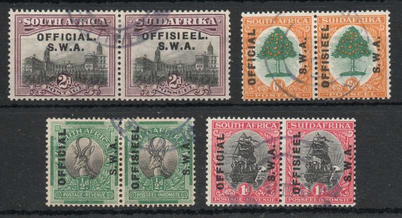 South West Africa 1929 Officials set of 4 pairs very fine used. SACC 9-12. Cat R750 (2025)