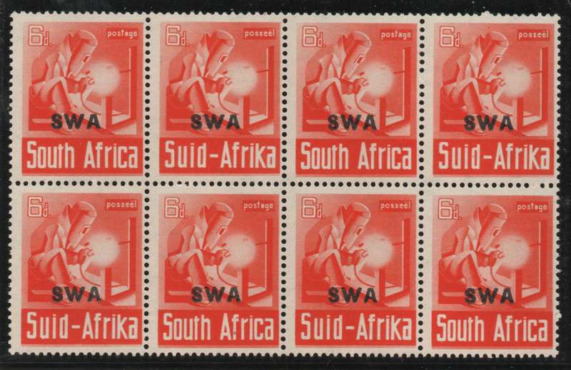 South West Africa 1941-42 Large War 6d block of 8 unmounted mint. SACC 147. Cat R800 (2025)