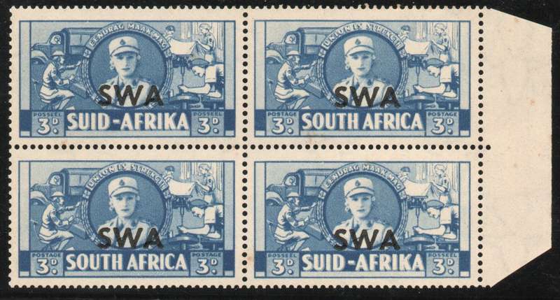South West Africa 1941-42 Large War 3d block of 4 unmounted mint. SACC 145. Cat R1000 (2025)