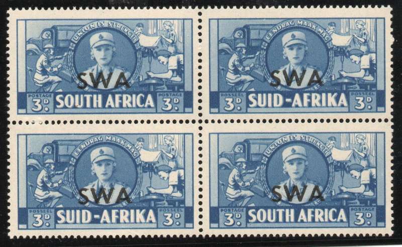 South West Africa 1941-42 Large War 3d block of 4 unmounted mint. SACC 145. Cat R1000 (2025)
