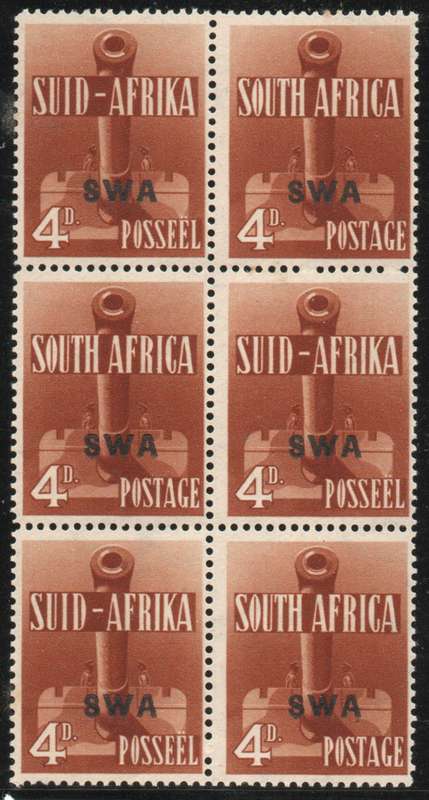 South West Africa 1941-42 Large War 4d block of 6 unmounted mint. SACC 146. Cat R660 (2025)