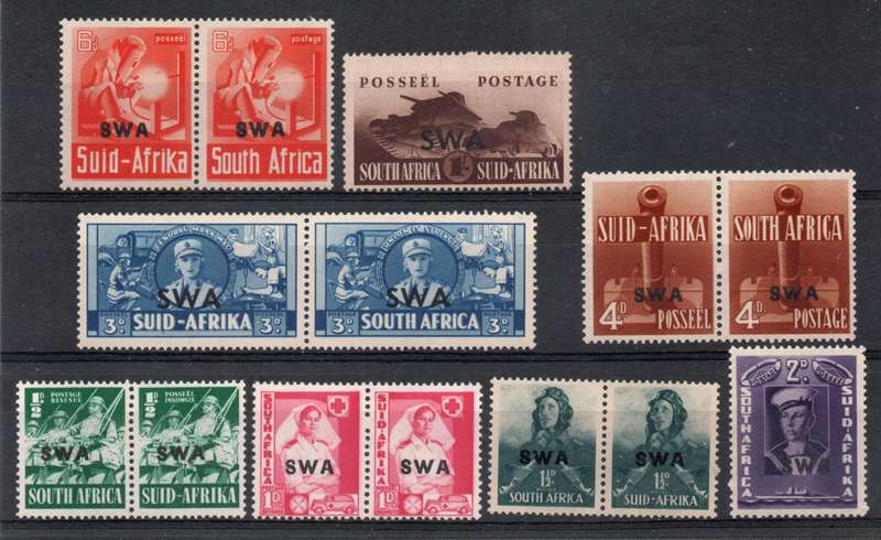 South West Africa 1941-42 Large War set of 6 pairs & 2 singles umm. SACC 141-148. Cat R1085 (2025)