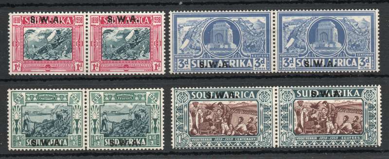 South West Africa 1938 Voortrekker Cent Fund set of 4 pairs mm. SACC 132-135. Cat R2550 (2025)