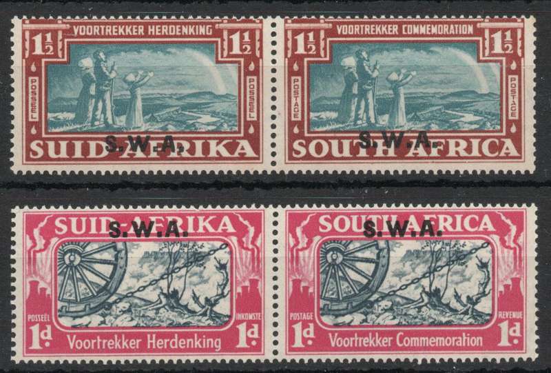 South West Africa 1938 Voortrekker Commemoration set 2 pairs umm. SACC 136-137. Cat R750 (2025)