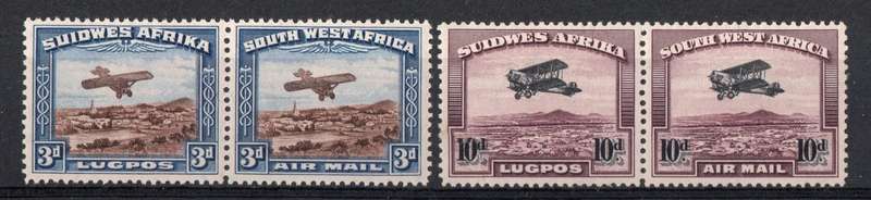 South West Africa 1931 Airmail set of 2 pairs unmounted mint. SACC 101-102. Cat R3600 (2025)
