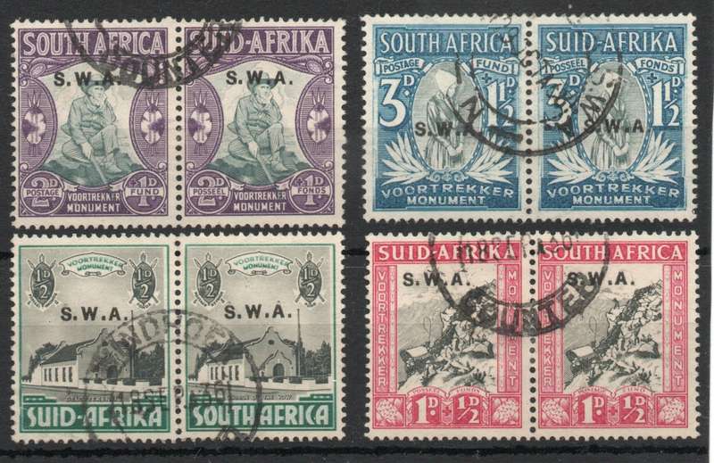South West Africa 1935-36 Voortrekker Monument Fund set 4 pairs vfu. SACC 119-122b. Cat R1140 (2025)