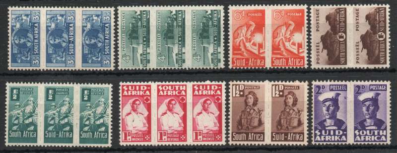 South Africa 1942-44 Small War set of 8 (4 pairs and 4 triples) umm & lmm. SACC 95-102. Cat R860 umm