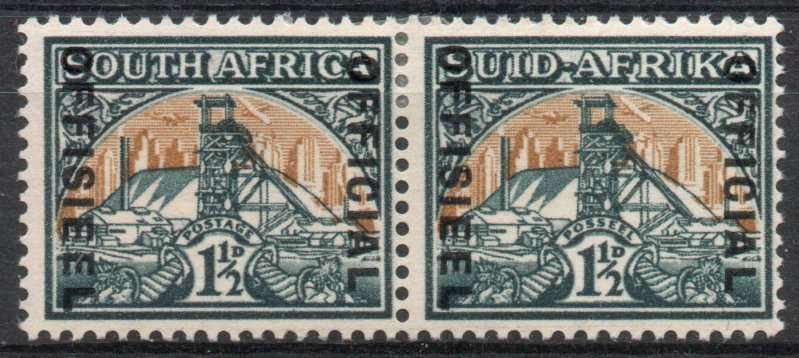 South Africa 1950-54 Official 1½d pair mounted mint. SACC 27. Cat R40 for umm (2025)
