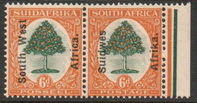 South West Africa 1927 Definitive 6d pair mounted mint. SACC 69. Cat R180 (2025)