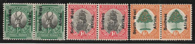 South West Africa 1926 London Pictorials set of 3 pairs umm & lmm. SACC 64-66. Cat R630 (2025)