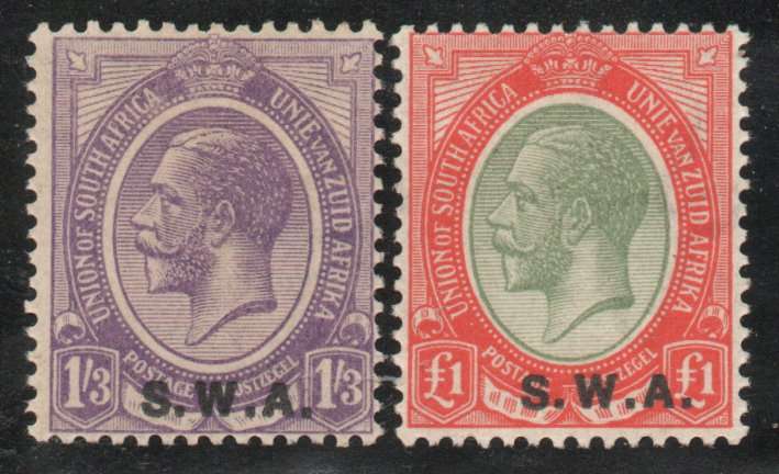 South West Africa 1927-30 Portrait of KGV set of 2 unmounted mint. SACC 91-92. Cat R8080 (2025)