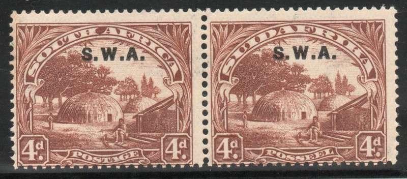 South West Africa 1927-30 Definitive 4d pair Group III perf down umm. SACC 85b. Cat R2000 (2025)