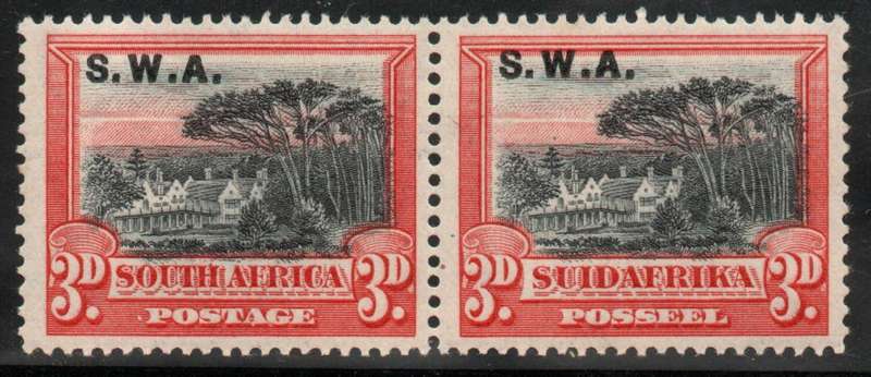 South West Africa 1927-30 Definitive 3d pair Group III perf down lmm. SACC 84a. Cat R400 (2025)