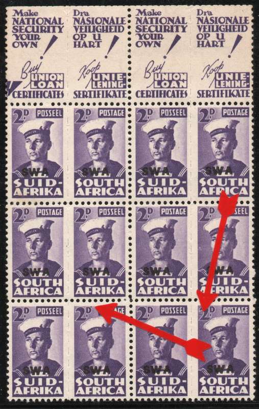 South West Africa 1943-44 small war 2d block of 12 unmounted with var. SACC 152. Cat R780 (2025)