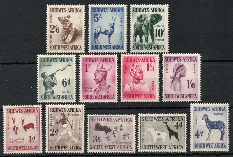 South West Africa 1954 Definitive set of 12 unmounted mint. SACC 182-193. Cat R1505 (2025)