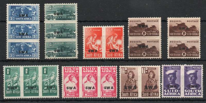 South West Africa 1943-44 small war set of 9 units lightly mounted mint. SACC 149-157. Cat umm R940.