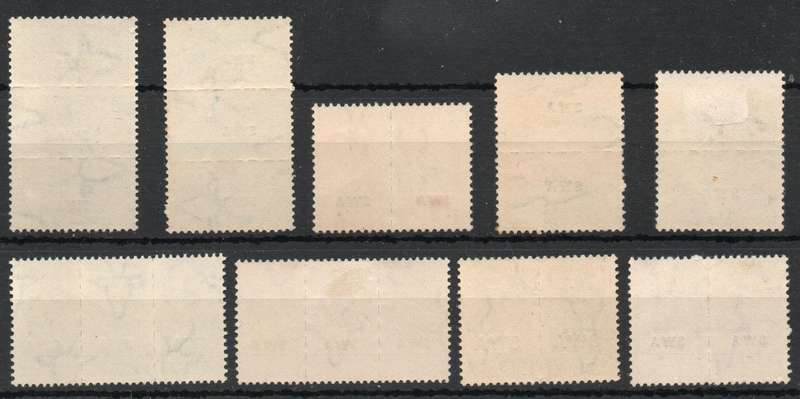 South West Africa 1943-44 small war set of 9 units lightly mounted mint. SACC 149-157. Cat umm R940.
