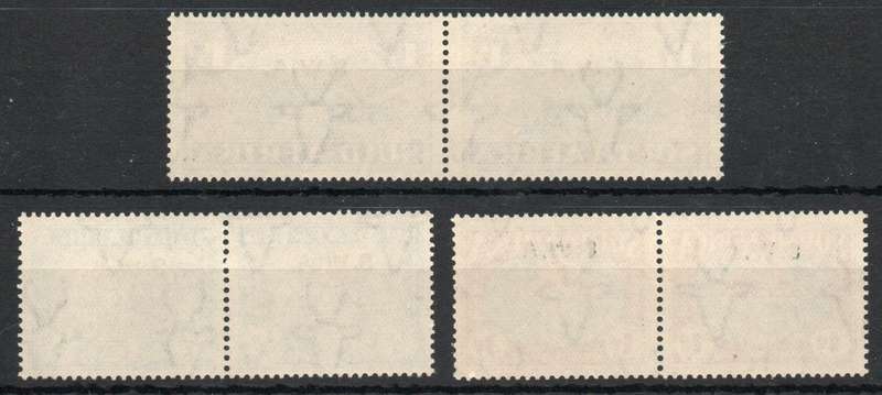 South West Africa 1939 `250th Anniv of Huguenots` set of 3 pairs lmm. SACC 138-140. Cat R155 as umm.