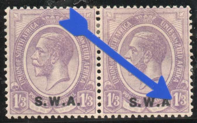 South West Africa 1927-30 KGV 1/3d pair lmm with no stop after "A" var. SACC 91b. Cat R2200 (2025)