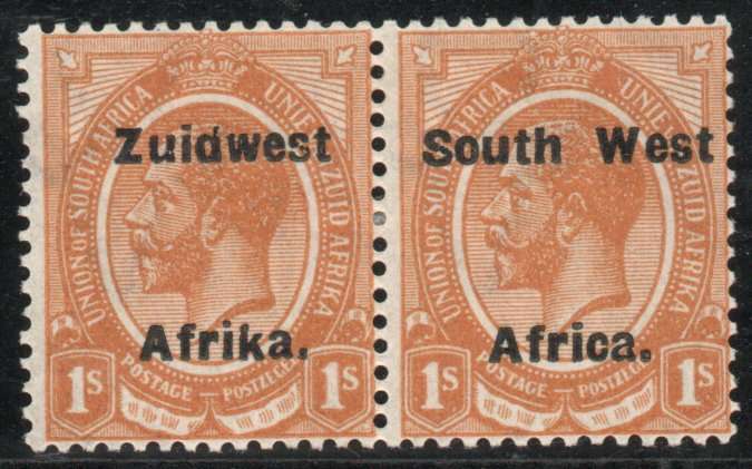 South West Africa 1926 KGV 1- pair lightly mounted mint. SACC 58. Cat R300 (2025)