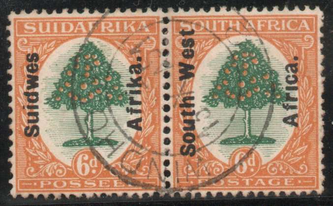 South West Africa 1926 London Pict 6d pair Eng on Eng very fine used. SACC 66. Cat R500 (2025)
