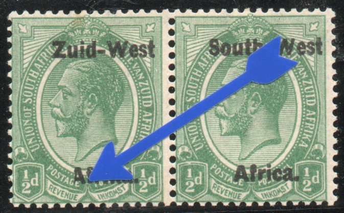 South West Africa 1923 KGV ½d pair unmounted mint but light tone spots. SACC 1. Cat R130 (2025)
