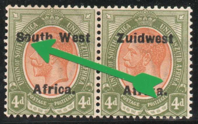 South West Africa 1924 KGV 4d pair lmm with variety damaged letter "O". SACC 44. Cat R200+ (2025)