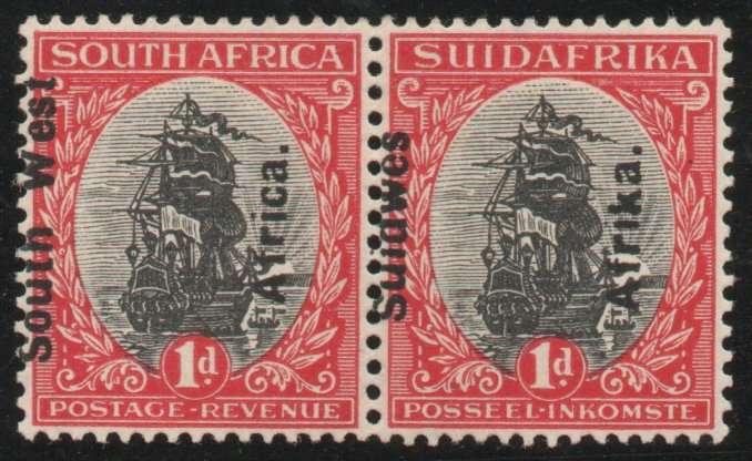 South West Africa 1926 Pictorial 1d with overprint shifted left mounted mint. SACC 65b. Cat R140