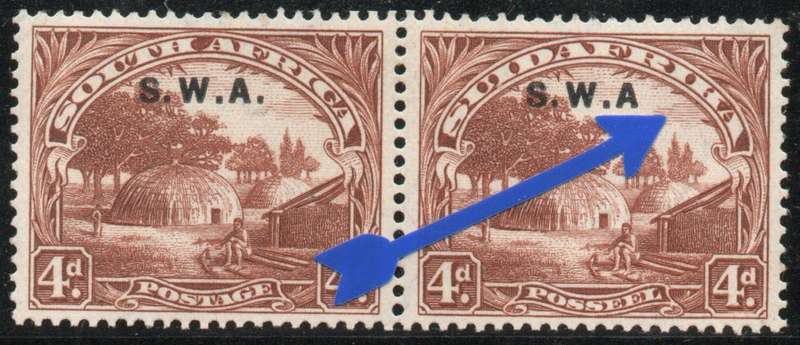 South West Africa 1927-30 London Pict 4d pair with no stop after "A" umm. SACC 85d. Cat R1800 (2025)